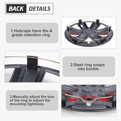 I1MOTOR Hubcaps 14'', Wheel Rim Cover Universal R14 Hub Caps Wheel Covers Snap On Car Pickup Truck SUV, ABS & PC Material, 14-Inch, Black & Red Lacquer by I1MOTOR - Image 3