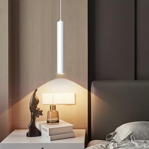 Black Natural Light Spectrum LED Pendant Lights with Height Adjustable, 3000K Minimalist Modern Cylinder 5W Mini Long Tube Hanging Lamp (Black) (Black, 2) (White 1 Pack)