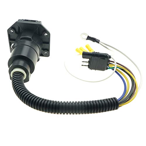 4 Flat to 7 Way RV Trailer Light Plug Wire Harness Converter Adapter for Car Truck Trailer Hitch with Connector Socket Mounting Bracket - Thumbnail 3
