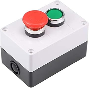Outdoor Stop Switch Box with Green Momentary Button and Rotary for reset, 415V 10A Electrical Control Station, NO/NC Contacts for Industrial Machinery