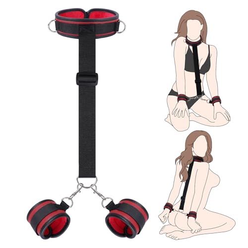 Image of BDSM Sex Bondage Neck to Wrist Restraints Kit, Sex Toys for Couple Adjustable Behind Back Handcuffs Bondage Restraints Set, Bed SM Adult Sex Game Play, Sex Toys for Women Man Beginner