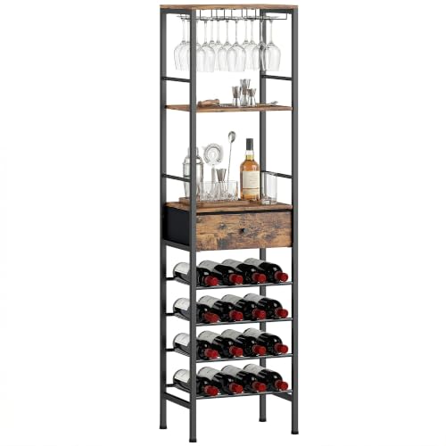 Image of HOMCOM Industrial Wine Bar Cabinet with 16-Bottle Wine Rack Rustic Brown