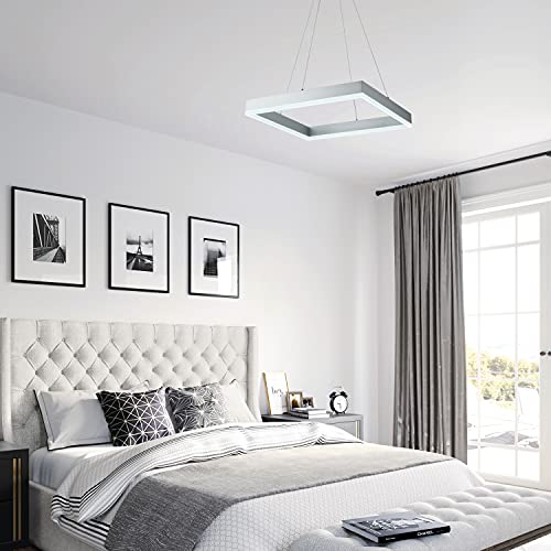 Royal Pearl Modern Chandelier Square Led Chandelier Dimmable Comtemporary Led Pendant Light Foyer Chandelier For Dining Room Kitchen Office, Cool White 6000K Silver #TOP5