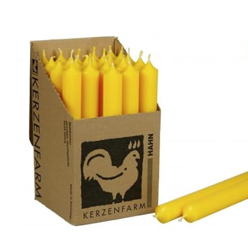 Kerzenfarm Hahn Stearin Taper Candle, Pack of 25 (Yellow)