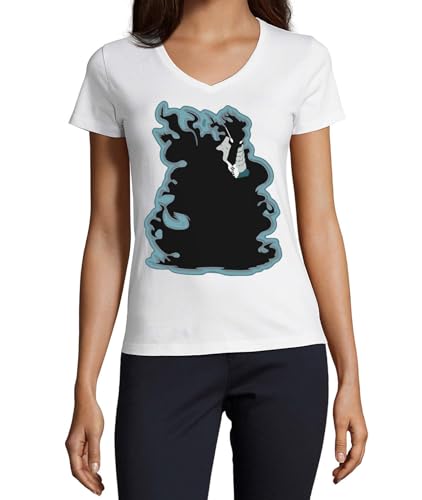 T-shirt à col en V Anime 145 en coton blanc pour femme