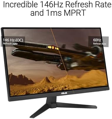 ASUS TUF 게이밍 24인치(60.5cm(23.8인치) 가시 가능) 1080P 모니터 (VG249QE5A) - FHD, 144Hz 오버클럭 - 146Hz, IPS, 익스트림 로우 모션 블러 동기화, 1ms, 스피커, 가변 오버드라이브, 디스플레이 위젯 센터 — 사진 2