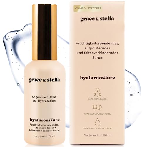 grace & stella - Hyaluron-Serum Hochdosiert und Vegan, Hyaluronsäure Gesicht-Serum, Feuchtigkeitspflege, Anti-Aging Serum mit Pumpspender, Boosted Collagen, Microneedling Serum [50 ml]