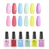 VENALISA Enamel - Juego de esmaltes de uñas de gel UV, 6 unidades de 7,5 ml, color blanco, negro, rojo y azul, juego de esmaltes de gel para uñas UV LED para decoración de uñas en casa