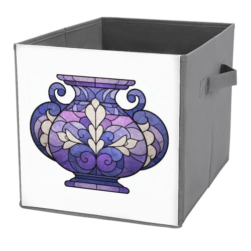 Jubonexis Cubes de rangement pliables en tissu avec poignées pour étagères, placards, 27 x 27 cm, violet