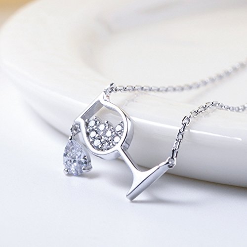 Myanail Wine Glass Pendant Necklace,Cubic Zircon Water Drop Cup Clavicle Necklace (Silver) #TOP4