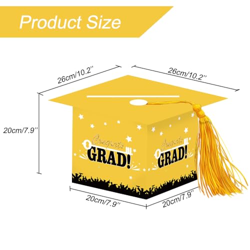 Image of 2026 Graduation Party Card Box, Yellow Gold Congrats Cap Card Holder Box with Tassel for 2026 Graduation Party Decorations