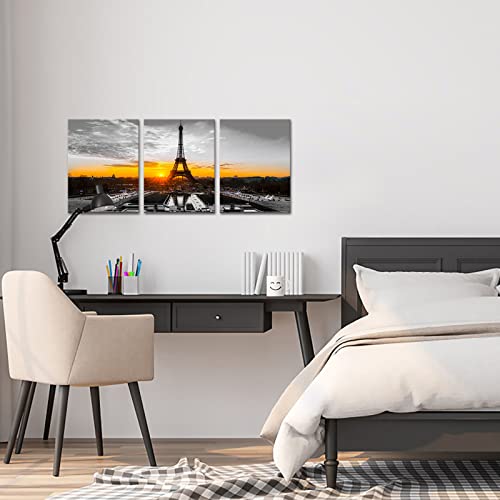 Levvarts Paris Canvas Wall Art Black And White Eiffel Tower At Gold Sunrise Picture Painting Modern Cityscape Poster Artwork Framed For Home Office Bedroom Decor Ready To Hang #TOP4