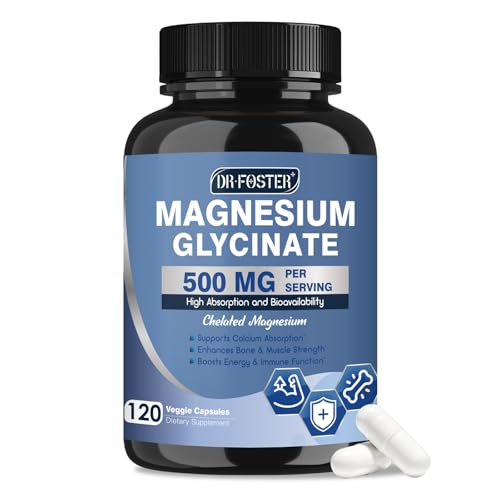 DRFOSTER Magnesium Glycinate 500mg with Zinc & Vitamin D3, High Absorption Chelated Magnesium Glycinate Supplements for Sleep, Muscle & Bone Support, Leg Cramps Relief, Non-GMO - 120 Veggie Capsules