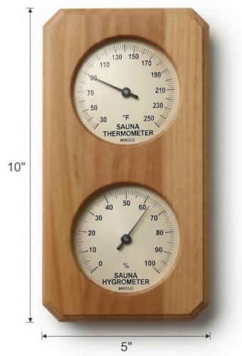 MIKSUS 10" Premium Wood Sauna Thermometer Hygrometer – Large Numbers