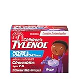 TYLENOL Children's Fever and Sore Throat Pain Chewables, Relieves Fever and Sore Throat Pain 20ct, Grape Flavour, For ages 2-11yrs
