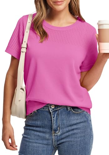 Image of WIHOLL Short Sleeve Sweater for Women Trendy Summer Tops 2026 Early Spring Fashion Business Casual Outfits