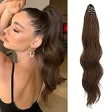 FESHFEN Pferdeschwanz Extensions Klammer, 50 cm Haar Extensions Zopf Lang Pferdeschwanz Haarteil Clip Gewellt Extensions Zopf Schokoladenbraun Pferdeschwanz Haarverlängerung für Frauen