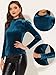 Allegra K Velvet Tops for Women's Puff Long Sleeve Mock Neck Vintage Christmas Shiny Metallic Blouse Small Peacock Blue