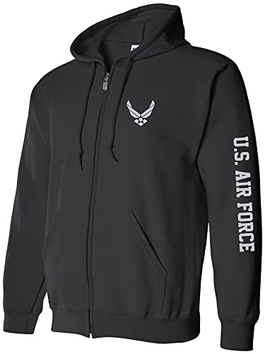 zerogravitee U.S. Air Force Grey Sleeve Print Full-Zip Hooded Sweatshirt
