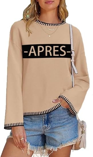 Sweaters for Women Crewneck Long Sleeve Contrast Pullover Graphic Chic Stitch Style Sweater Pullover Jumper Tops