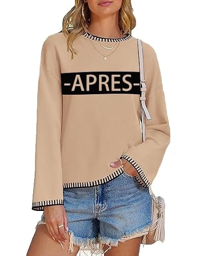 Women’s Crewneck Long Sleeve Contrast Sweater Khaki