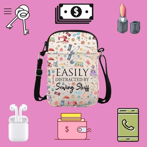 TSOTMO Sewing Gift Easily Distracted By Sewing Stuff Crossbody Bag Sewing Lover Gift Quilting Gift for Women3