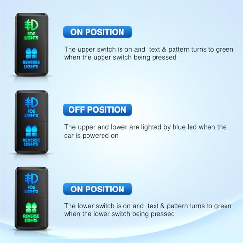 Nilight Fog Lights & Reverse Lights Dual Push Button Switch 12V ON Off Switches with Connector Wire Kit 1.54" x 0.83" Replacement for Toyota Tacoma Tundra 4Runner FJ Cruiser Hilux Fortuner by Nilight - Image 8