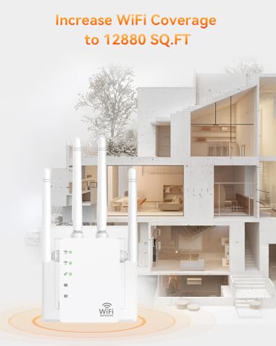 Image of WiFi Extender, EasyMesh WiFi Extender 1.2Gbps, WiFi Extender Signal Booster Dual Band 5GHz /2.4GHz, 12880 Sq.Ft Coverage, Supports 105 Devices and Ethernet Port