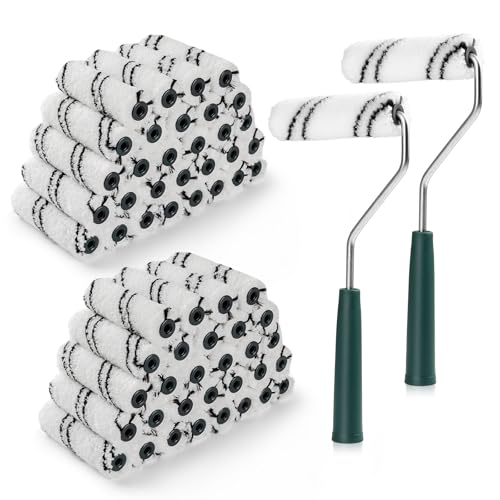 CoatPro Twools 60 Pack 4 Inch Microfiber Paint Roller Covers with 2pcs Anti Rust Metal Roller Frames, Professional Grade Painting Tools for Walls, Ceilings, Furniture