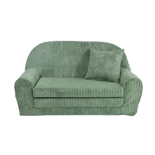 FORTISLINE Kindersofa ausklappbar 78x45x40 cm - Kindercouch aus Cord mit Liegefläche 104 cm, Mini Sofa für Kinderzimmer, Abnehmbarer waschbarer Bezug, Oeko-TEX Standard 100