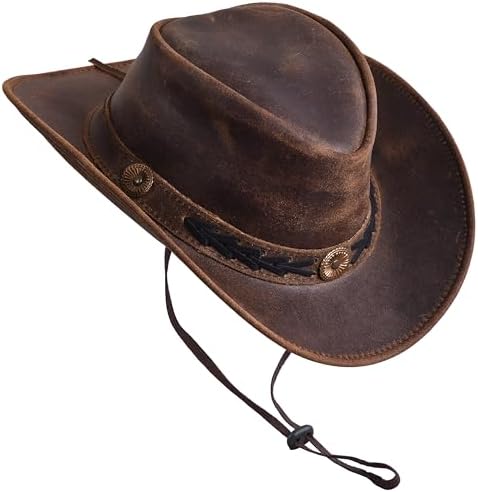 Sidewinder Shapeable Outback hat Western Style Leather Cowboy hat for Men and Women Wide Brim Vintage Old Style