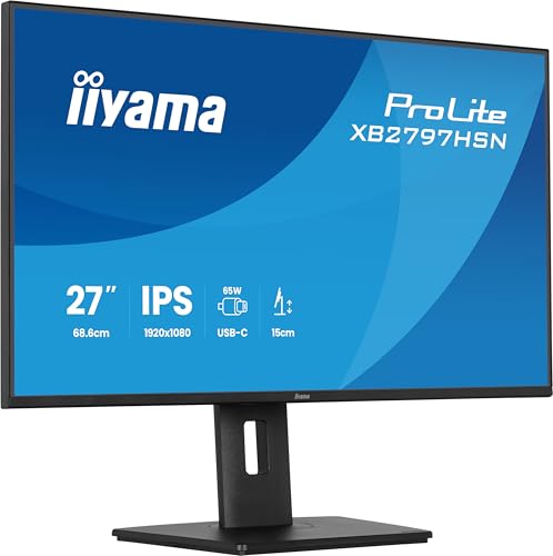 iiyama Prolite XB2797HSN-B1 68,6cm 27' IPS LED-Monitor Full-HD 100Hz HDMI DP-in/Out DaisyChain USB-C Dock 65W RJ45 USB3.2 USB-C Slim-Line Höhenverstellung Pivot AdaptiveSync schwarz