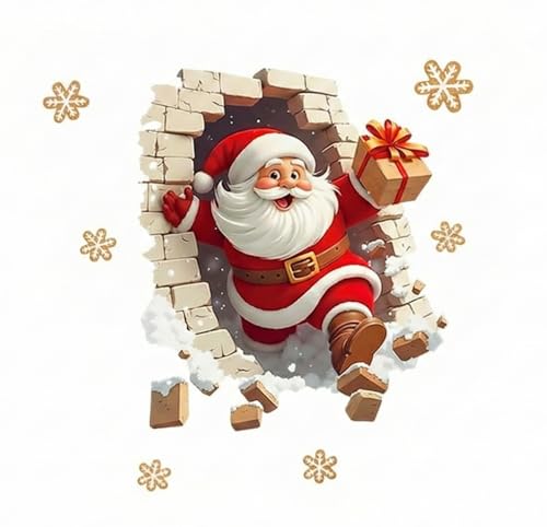 2 Pack 3D Christmas Creative Santa Wall Stickers - Removable Santa Claus Breakthrough Wall Decor Decorations
