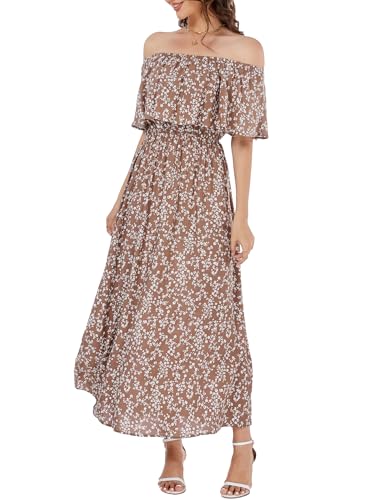 Image of Bluetime Womens Maxi Dress Off Shoulder Floral Print Boho Beach Long Summer Dresses