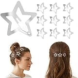 LEOUEANR 10 Stück Stern-Haarspangen, silbernes Metall, niedliches Druckknopf-Design, hohlgearbeiteter Stil, strapazierfähige Haarnadeln und Haarspangen für Frauen, festlich und für den Alltag geeignet