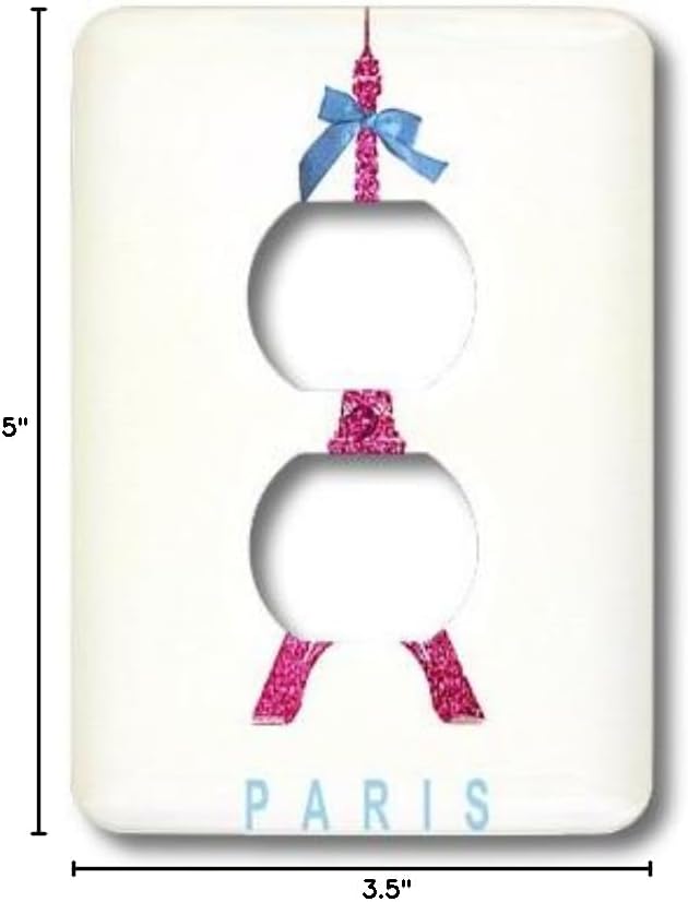 3dRose lsp_112907_6 Hot Pink Eiffel Tower From Paris With Girly Blue Ribbon Bow White Stylish Parisian France Souvenir 2 Plug Outlet Cover