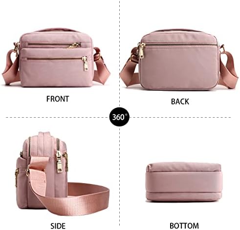 Women's Crossbody Bag, Multi Pocket Messenger Bag Shoulder Bag Travel Bag Handbags for Men&Women Suitable Shopping Travel Appointment Hiking Daily (M,Pink)