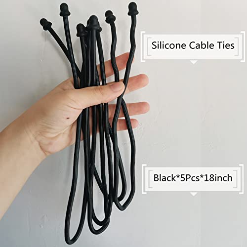 5Pcs 18-Inch Original Silicone Cable Tie, Steel-Core Silicone Twist Ties, Reusable Rubber Twist Tie, Cable Tie Straps. (Black 18-Inch) For Organizing. (Dia 5Mm). #TOP2