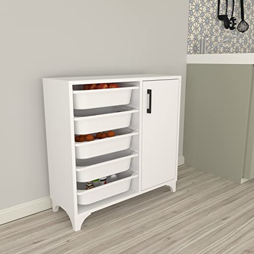 Comfyt Toy Storage Closet Organizer And Storage Bins Dresser Drawer Bathroom Office Kitchen Pantry Organizer Garage Organization Shoe Cabinet Rack Bookshelf Chest Shelves (White 5 Bins With Door #TOP7