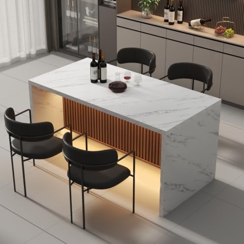 63" Large Imitation Marble Dining Table for 4-6 People, with LED Lights
