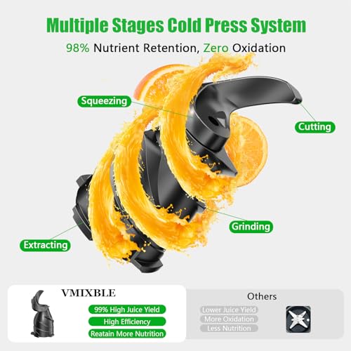 Juicer Machines, Cold Press Juicer with 5.8" Wide Feed Chute, 300W Slow Masticating Juicer for Whole Fruits & Vegetables, High Juice Yield, Easy to Clean, BPA Free Juice Extractor Machine by VMIXBLE - Image 6