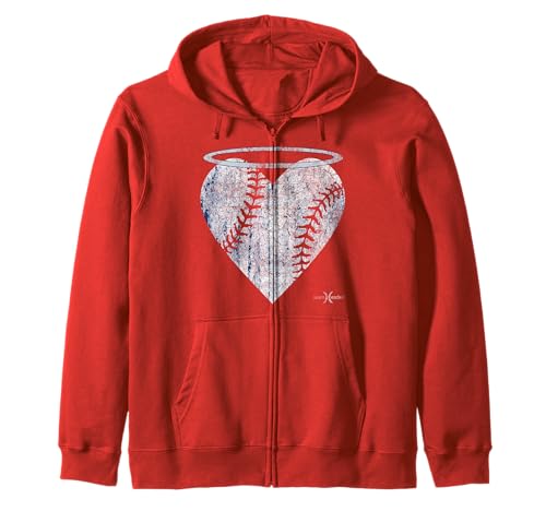 Vintage Angel Baseball Heart with Halo Zip Hoodie