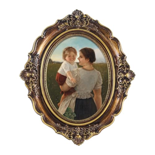 FOLKOR Classical Portrait Framed Wall Art, Joy of Motherhood Scene in 5x7 Oval Picture Frame for Living Room Bedroom, Gift for New Mom Mother's Day