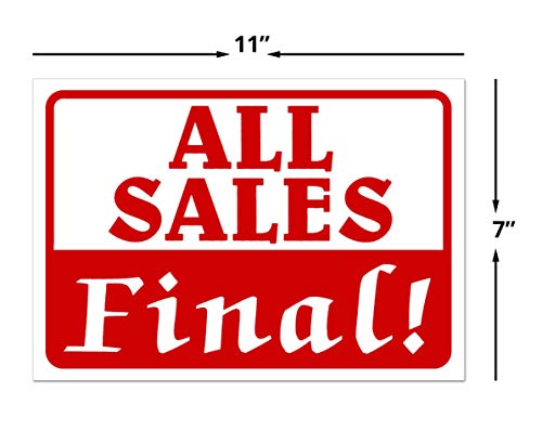 All Sales Final! Retail Business Shopping Message Sign - Durable Waterproof Plastic 7”x 11” Price Signs - Boost Sales with Bright Display Signs - Promote Business at Retail Stores - Thumbnail 2