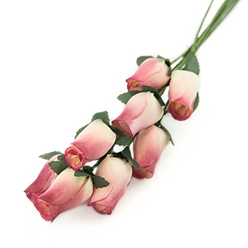 White Roses with Dark Pink Tips Bunch of 8 Closed Bud Wooden Roses for Crafts Custom Bouquets and Other DIY Projects. Choose Form Over 60 Colors