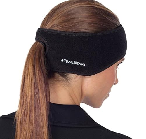 TrailHeads Women’s Ponytail Headband | Fleece Earband | Winter Running Headband - black