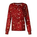 Women Christmas Scrubs Jacket Long Sleeve Snap Front Nursing Working Uniforms Xmas Printed Medical Shirt with Pockets Christmas Scrub Jackets