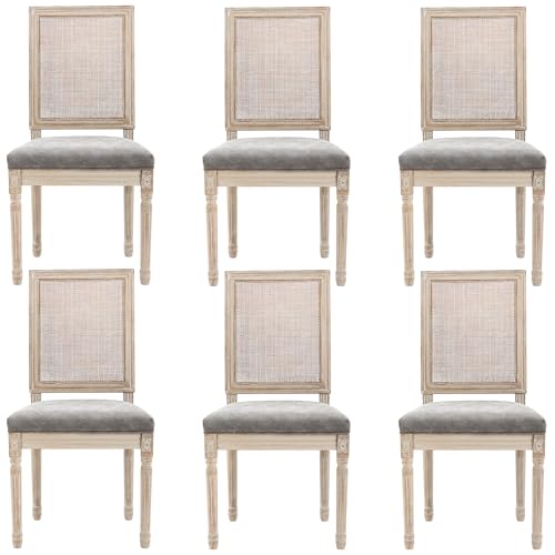 Farmhouse Leather Dining Chairs Set of 2 French Dining Room Chairs with Round Rattan Back Bistro Chairs for Dining Room/Living Room/Restaurant/Kitchen, Brown
