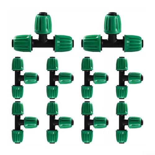 Lot de 10 raccords d'irrigation goutte à goutte de 16 mm, connecteur d'étranglement coudé à 3 voies, pour système d'arrosage, joint de tuyau d'arrosage, adaptateur en T barbelé pour pelouse et ferme