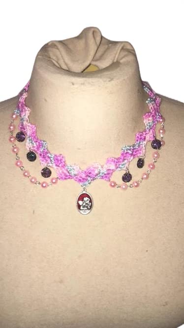 Collier ras du cou en crochet avec perles ange Raphaël fait main